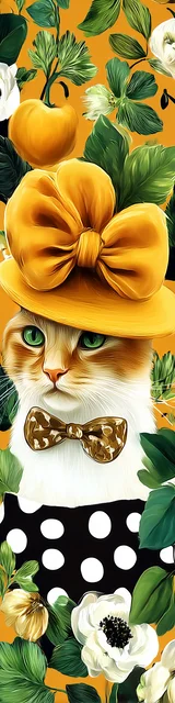 Cat bookmarks featuring a cat wearing an orange hat and bowtie